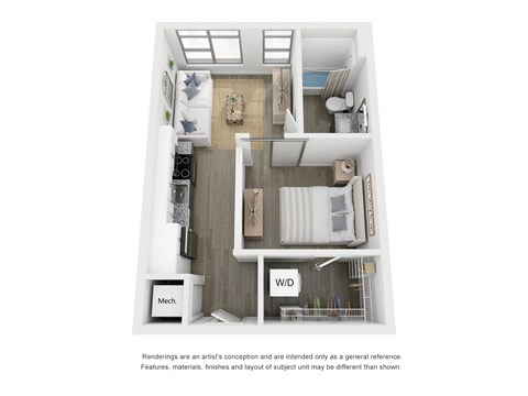 One bed one bath floor plan at Link Apartments® Broad Ave, Memphis, TN, 38112